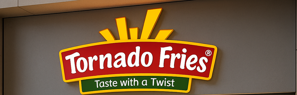 Tornado Fries banner with fries and burgers